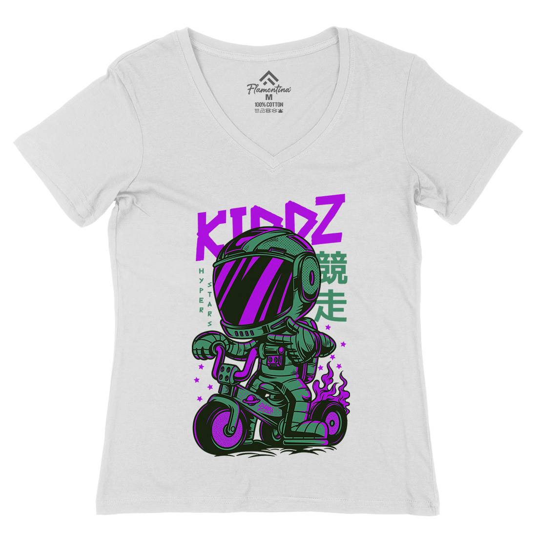 Kids Womens Organic V-Neck T-Shirt Bikes D628