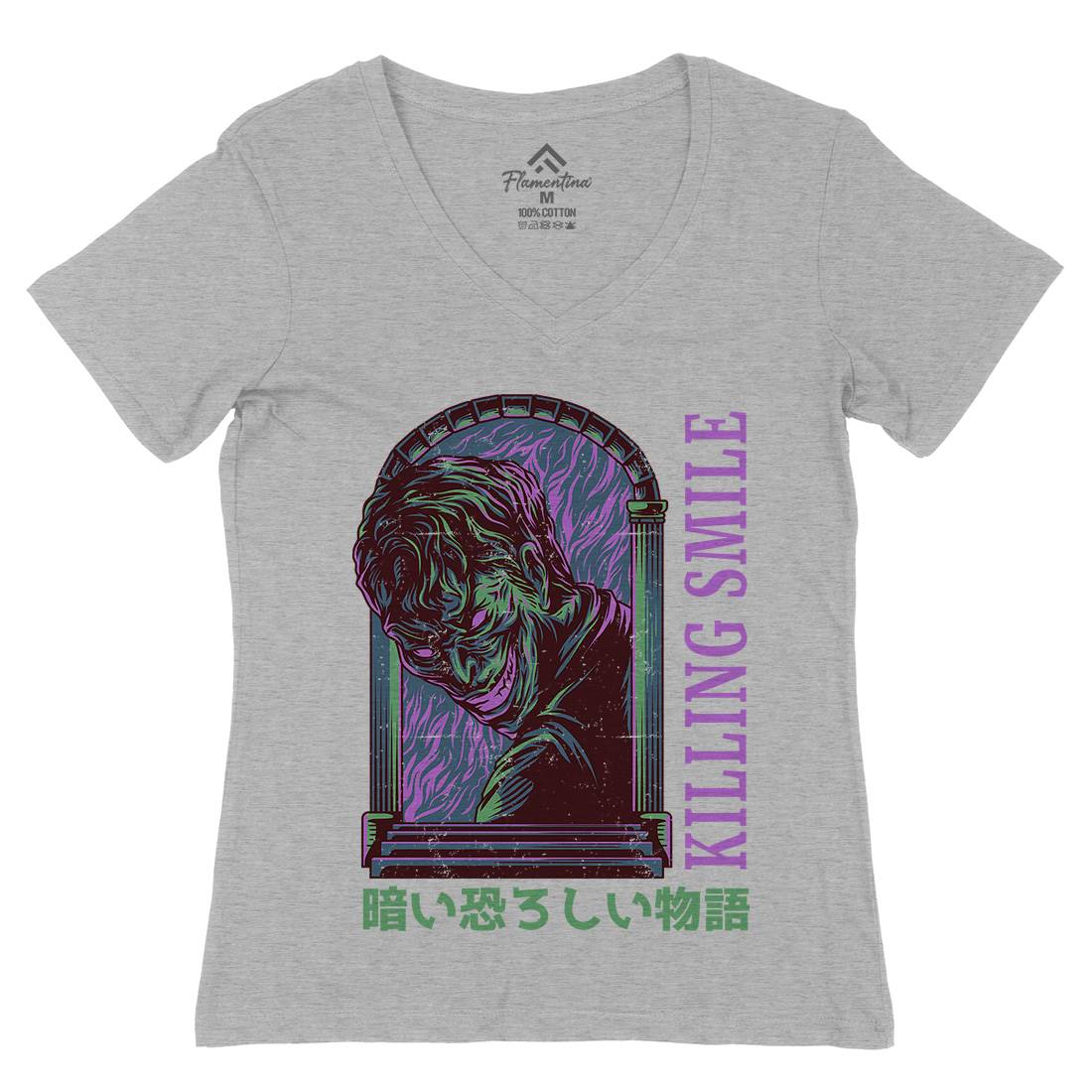 Killing Smile Womens Organic V-Neck T-Shirt Horror D629