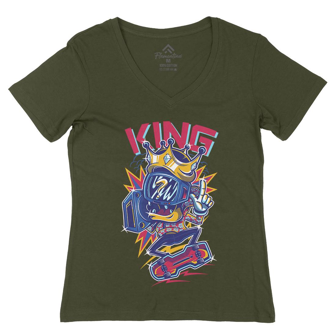 King Womens Organic V-Neck T-Shirt Skate D630