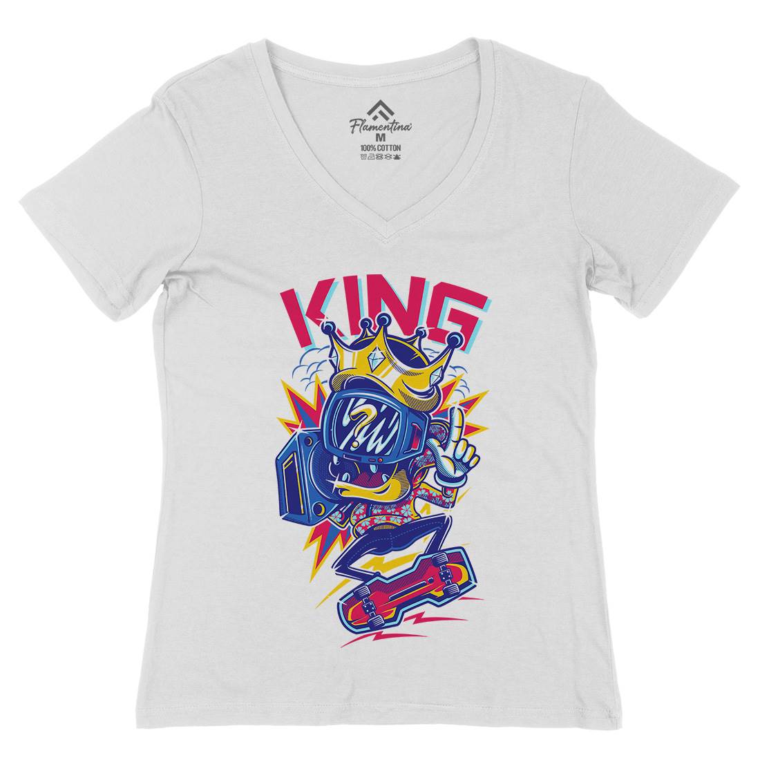 King Womens Organic V-Neck T-Shirt Skate D630