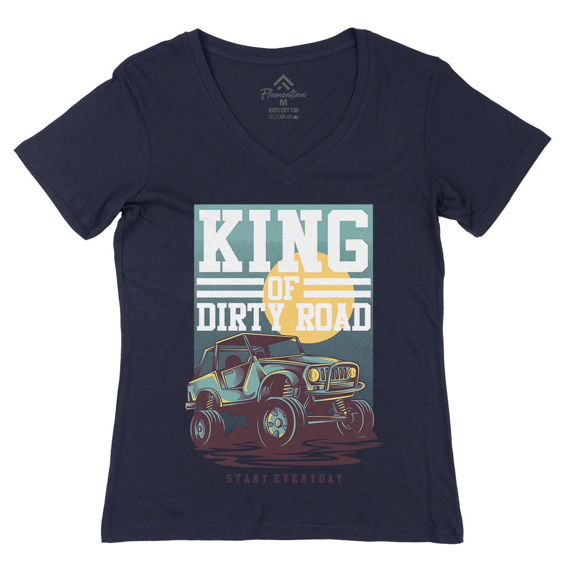 King Of Dirty Road Womens Organic V-Neck T-Shirt Cars D631