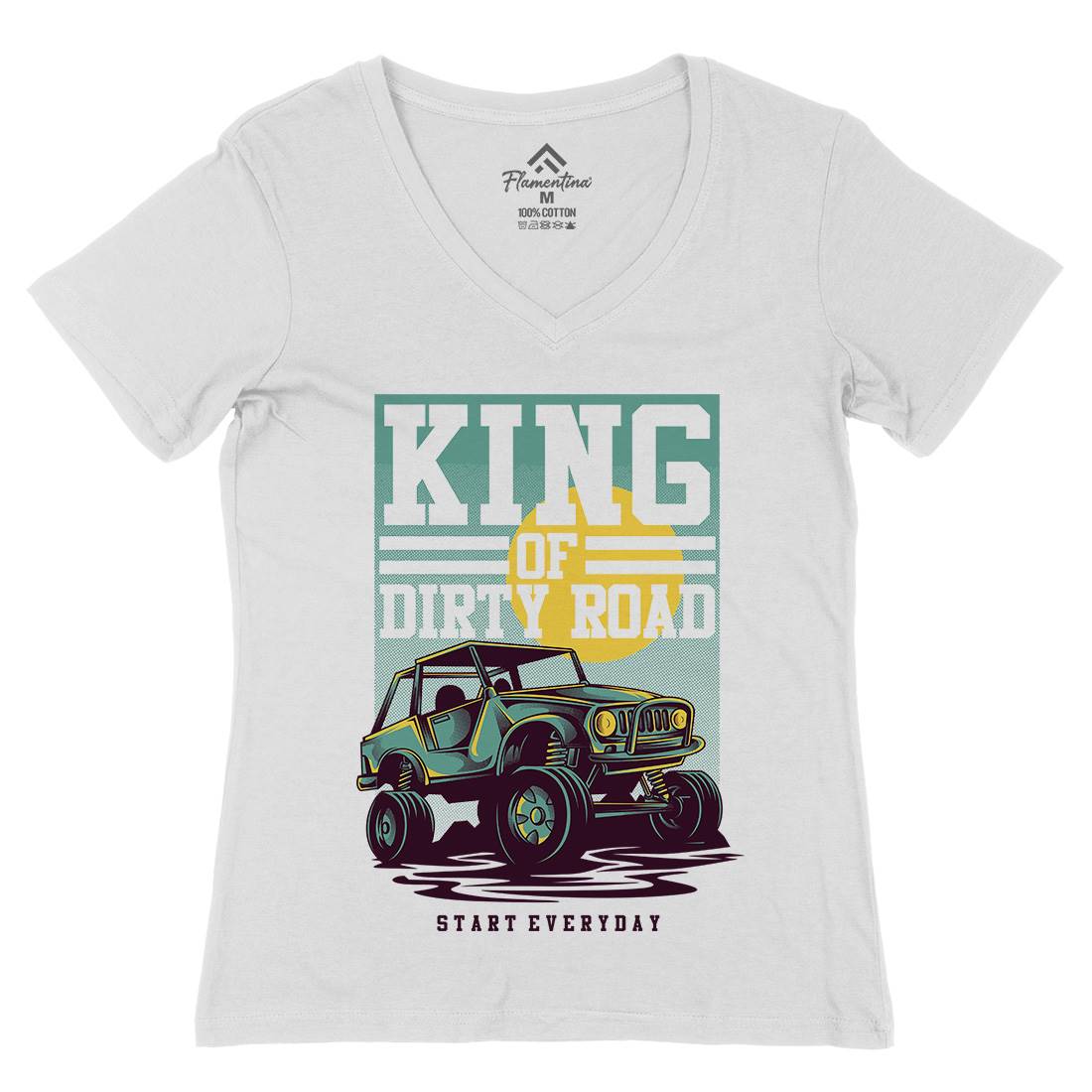 King Of Dirty Road Womens Organic V-Neck T-Shirt Cars D631