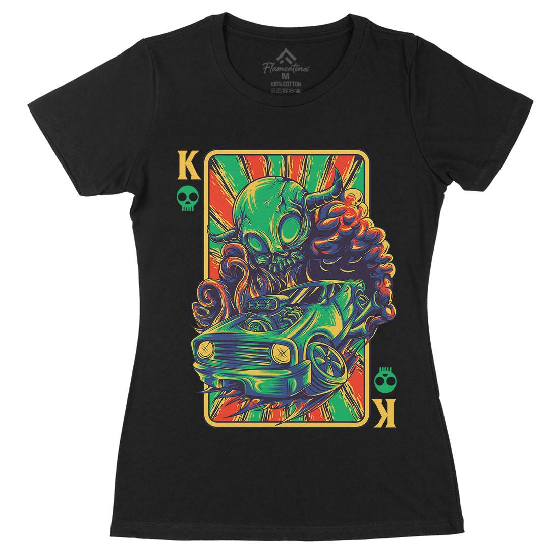 King Of Kings Womens Organic Crew Neck T-Shirt Cars D632