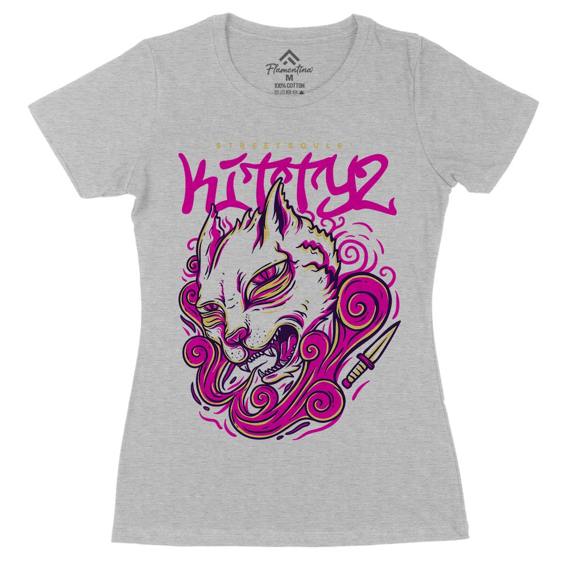 Kitty Womens Organic Crew Neck T-Shirt Animals D633