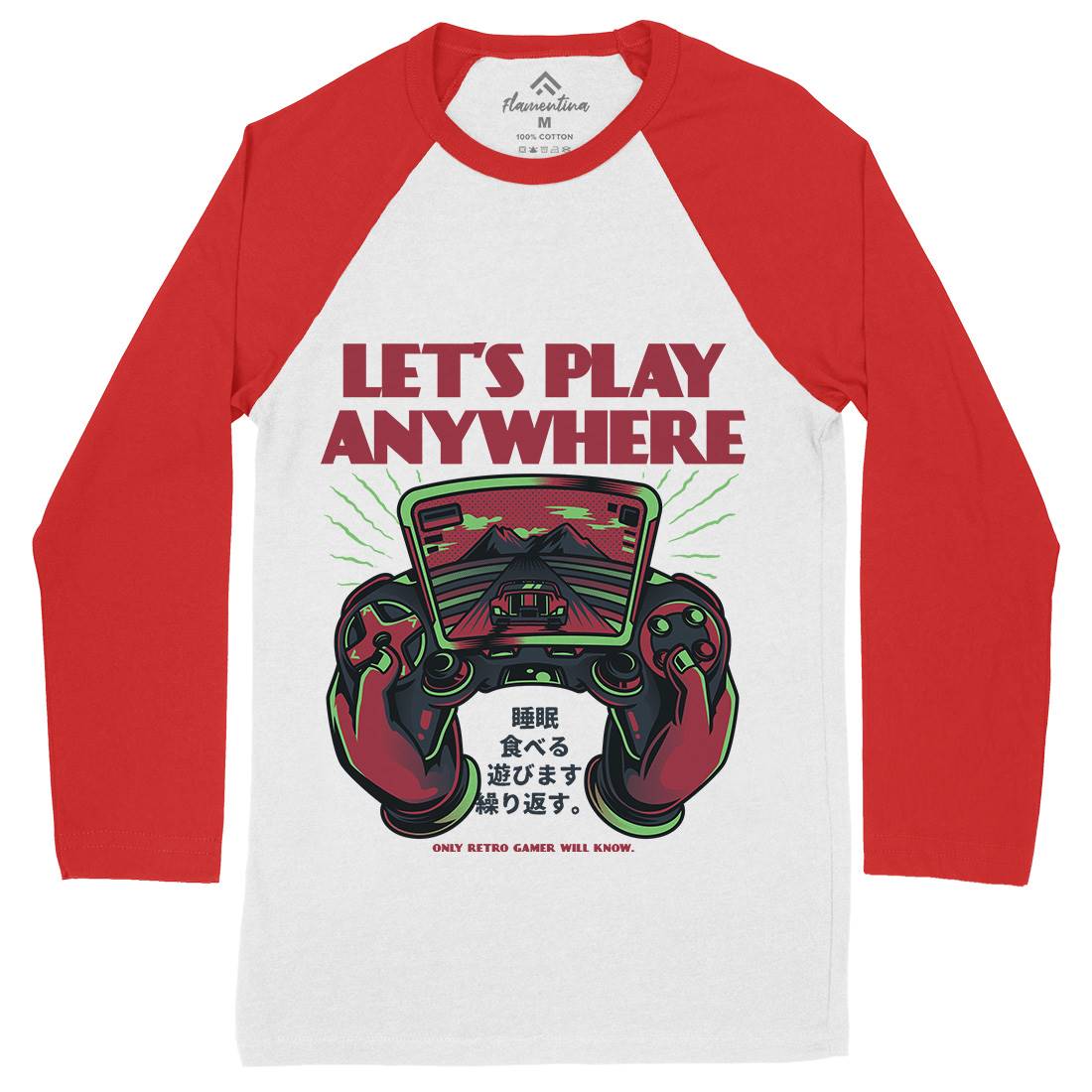 Lets Play Anywhere Mens Long Sleeve Baseball T-Shirt Geek D634