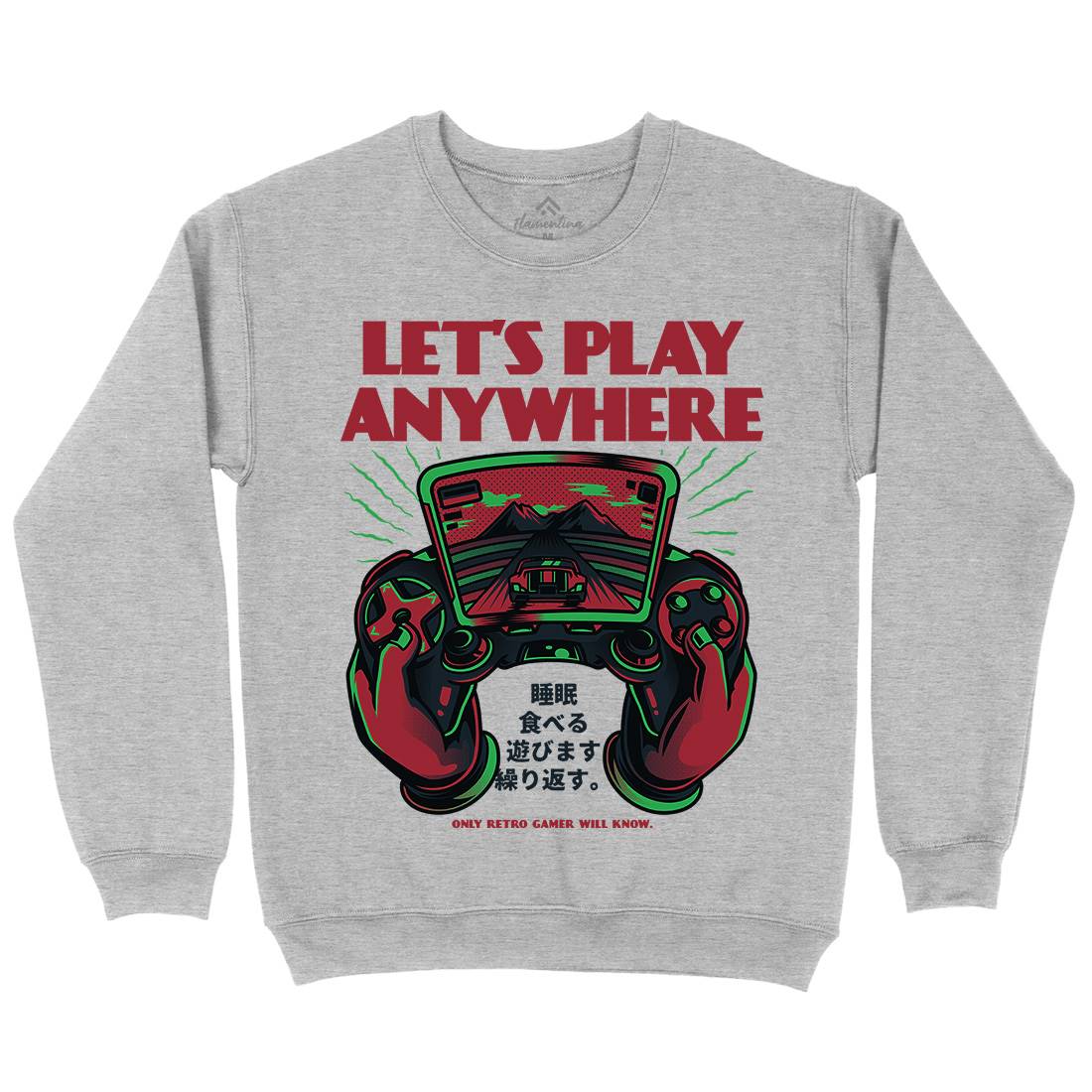 Lets Play Anywhere Mens Crew Neck Sweatshirt Geek D634
