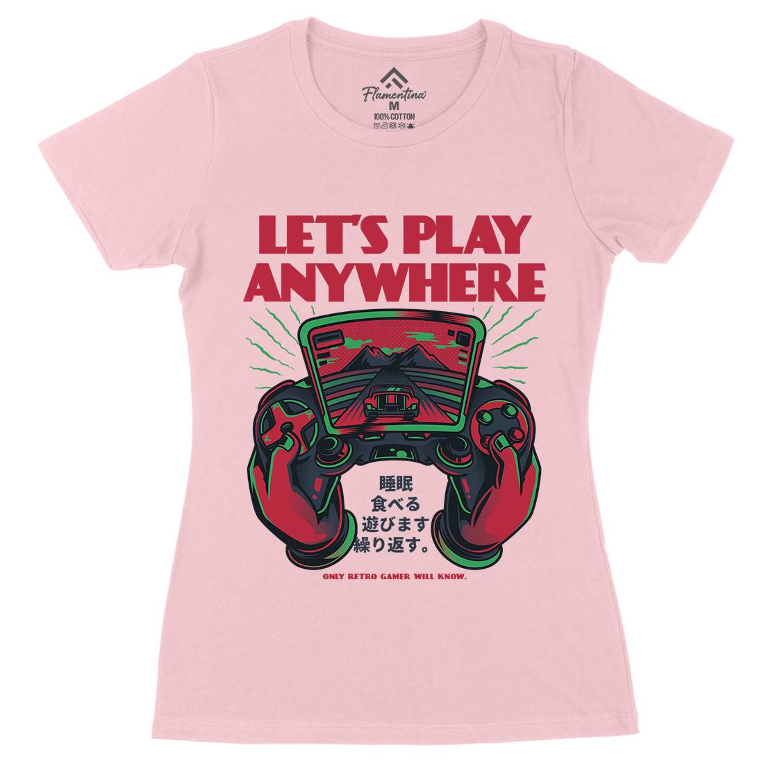 Lets Play Anywhere Womens Organic Crew Neck T-Shirt Geek D634
