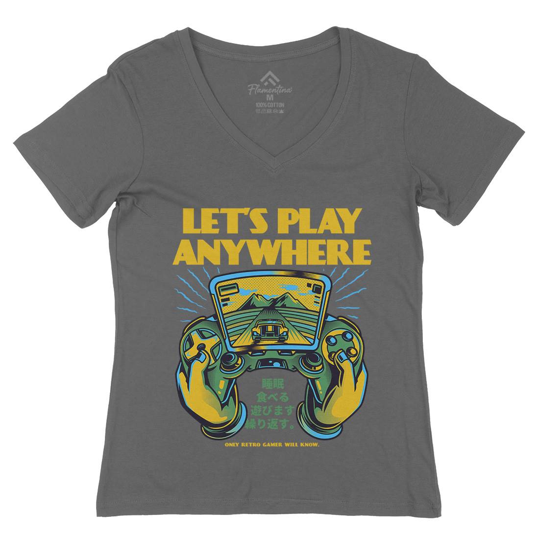 Lets Play Anywhere Womens Organic V-Neck T-Shirt Geek D634