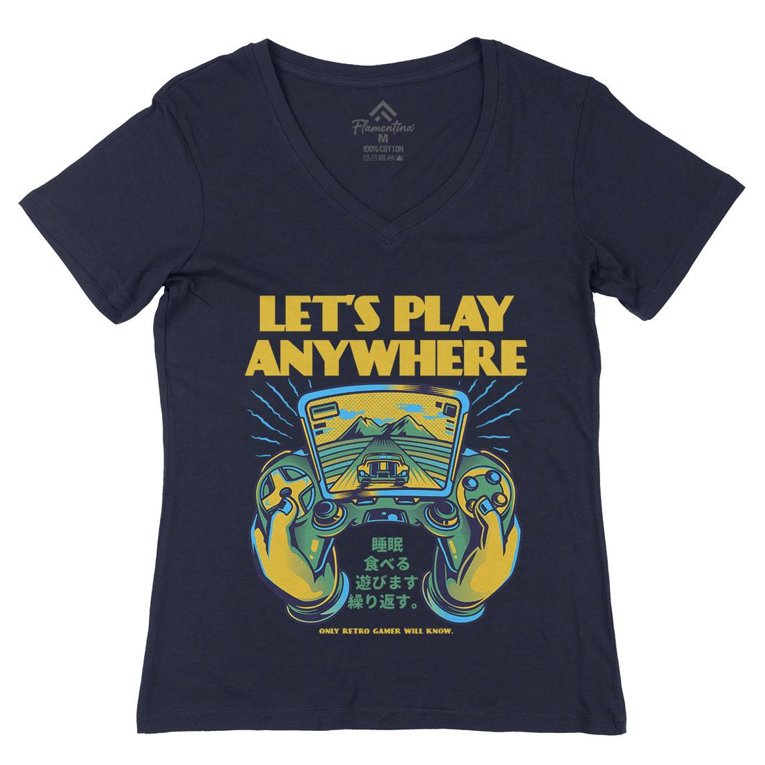 Lets Play Anywhere Womens Organic V-Neck T-Shirt Geek D634