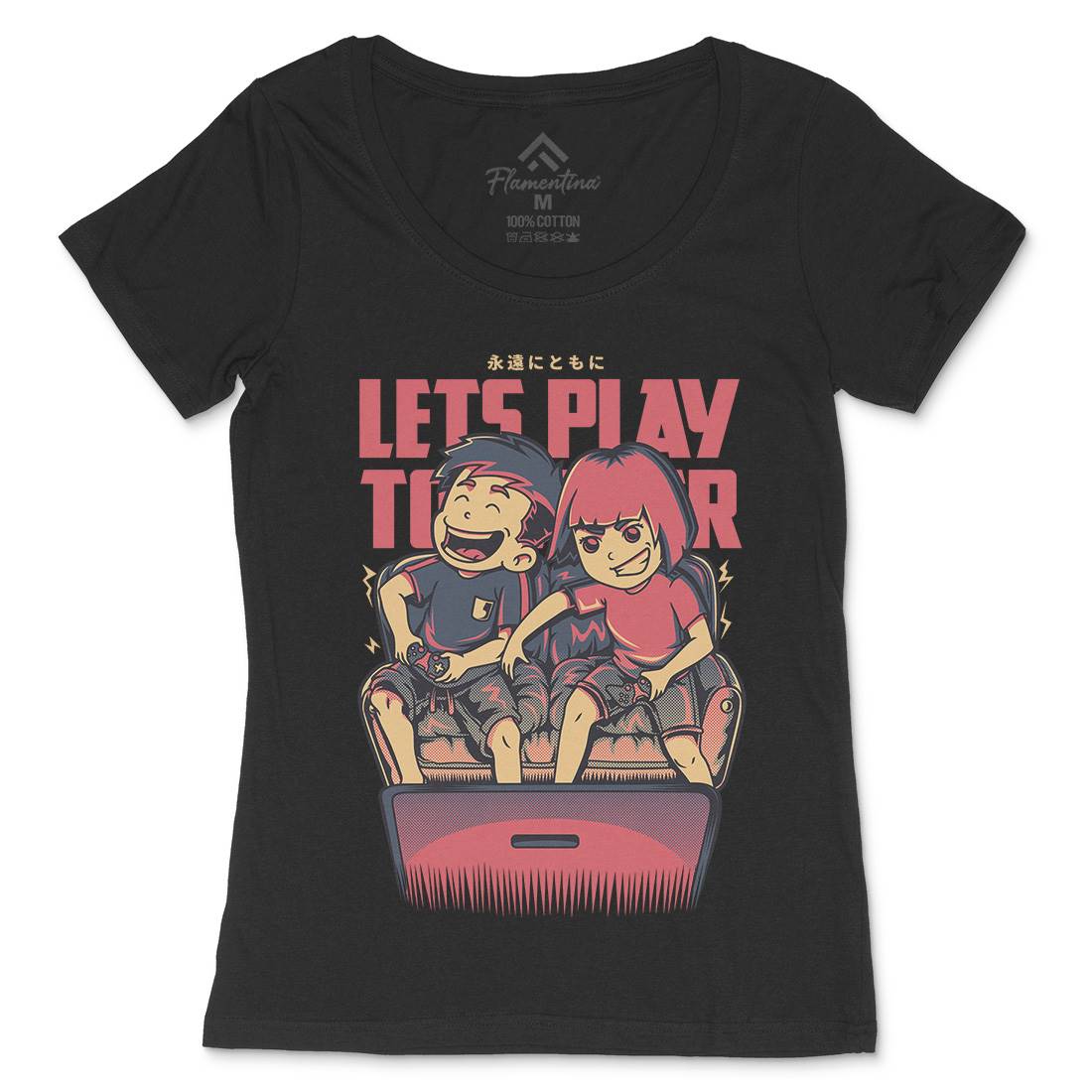 Lets Play Together Womens Scoop Neck T-Shirt Geek D635
