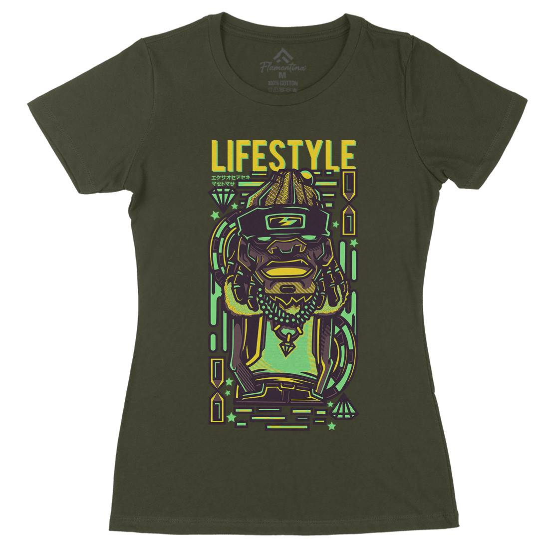 Life Style Womens Organic Crew Neck T-Shirt Retro D636