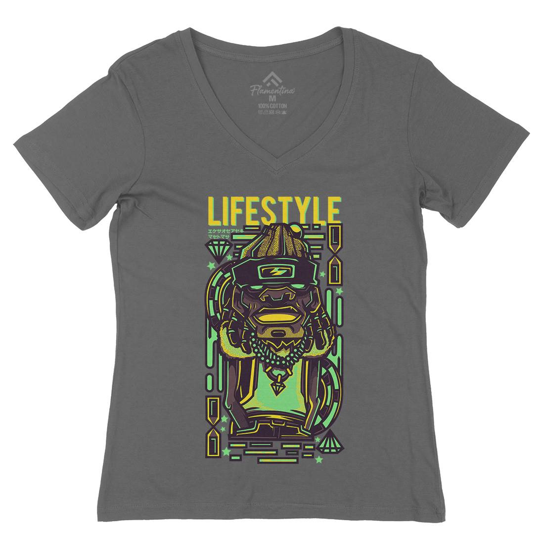 Life Style Womens Organic V-Neck T-Shirt Retro D636