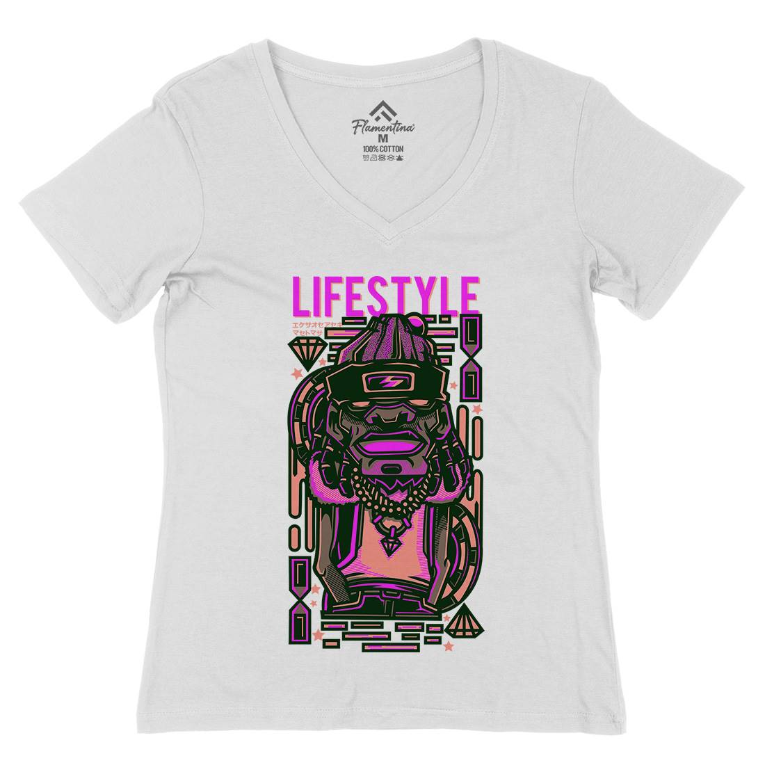 Life Style Womens Organic V-Neck T-Shirt Retro D636