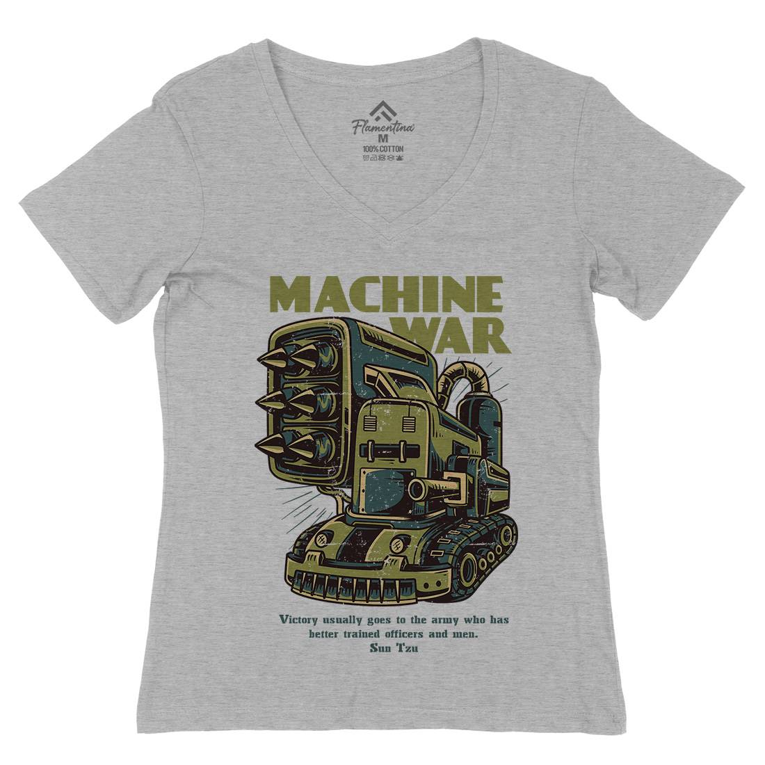 Machine War Womens Organic V-Neck T-Shirt Army D639