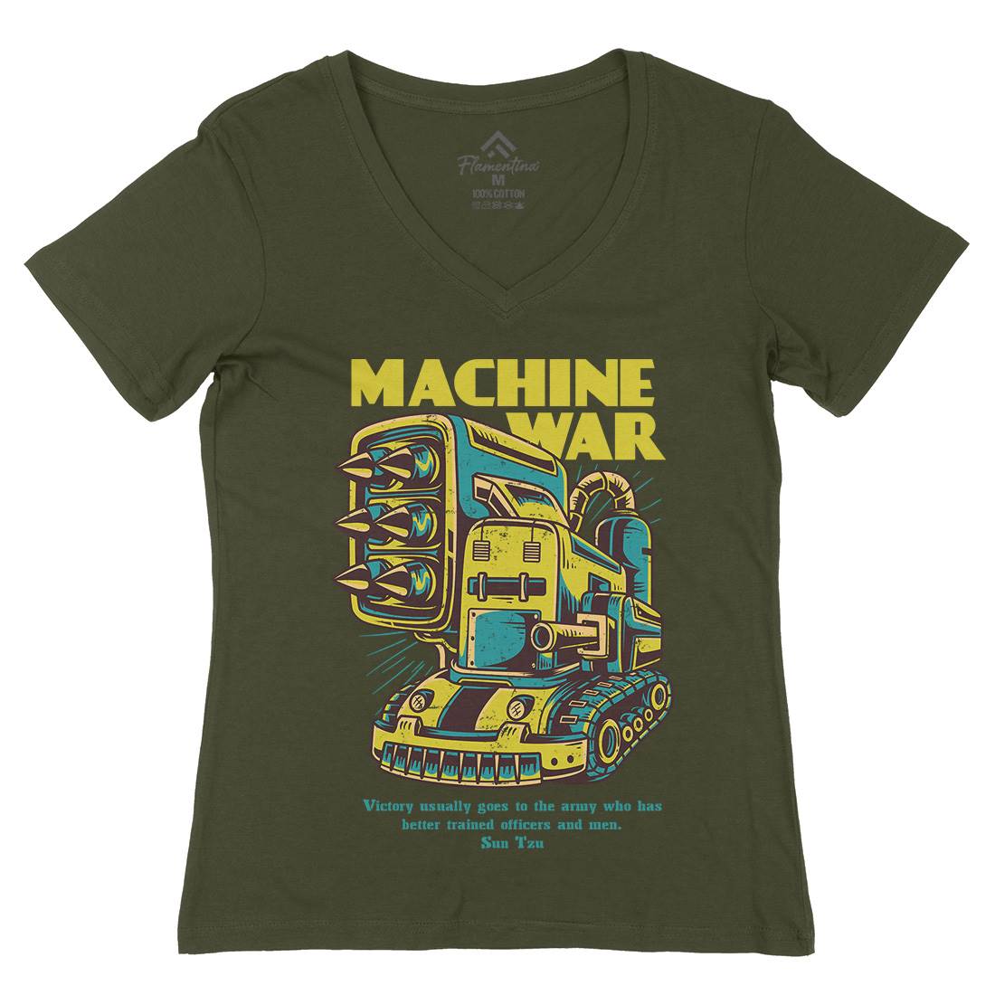 Machine War Womens Organic V-Neck T-Shirt Army D639