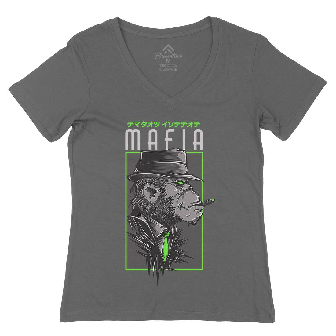Mafia Monkey Womens Organic V-Neck T-Shirt Animals D642