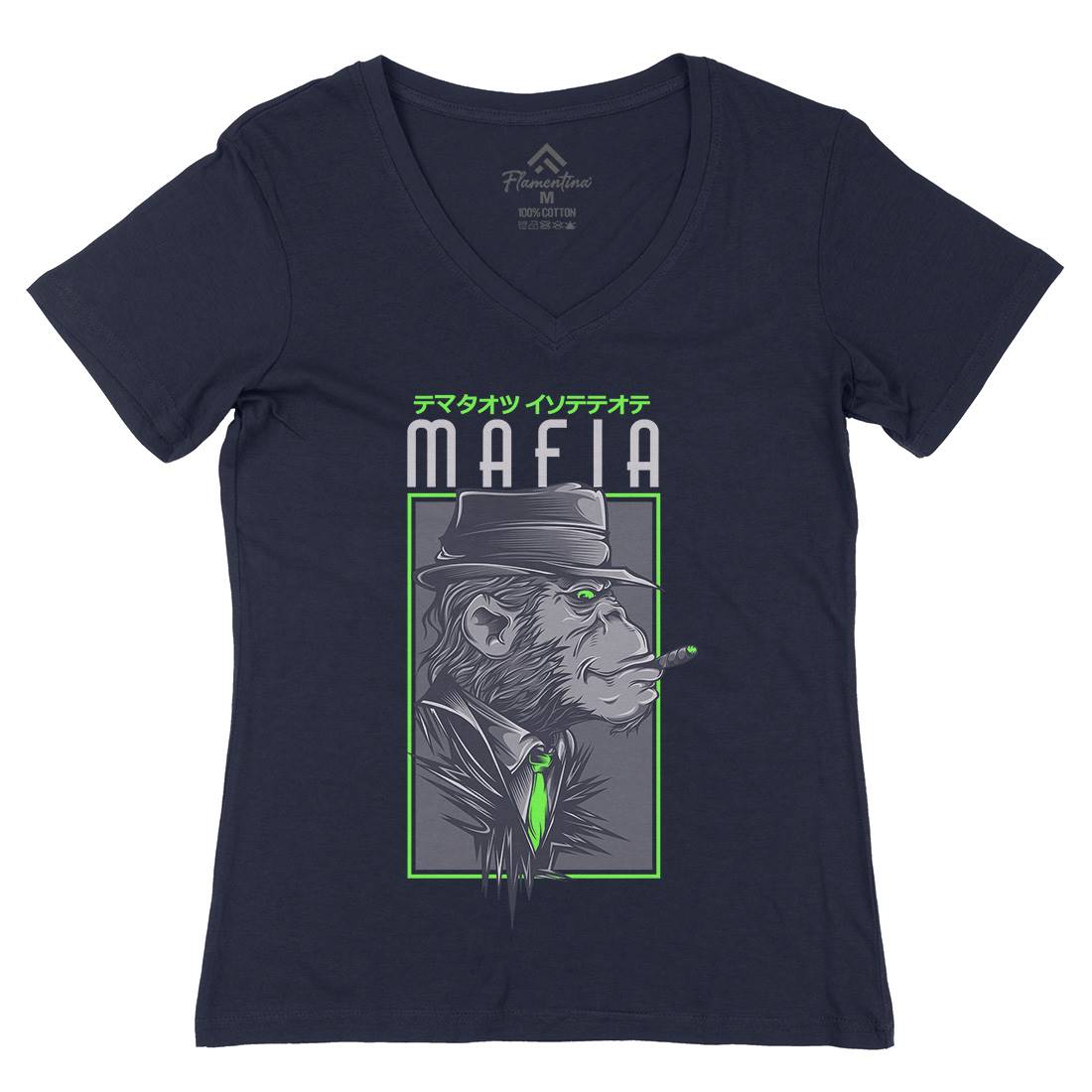 Mafia Monkey Womens Organic V-Neck T-Shirt Animals D642