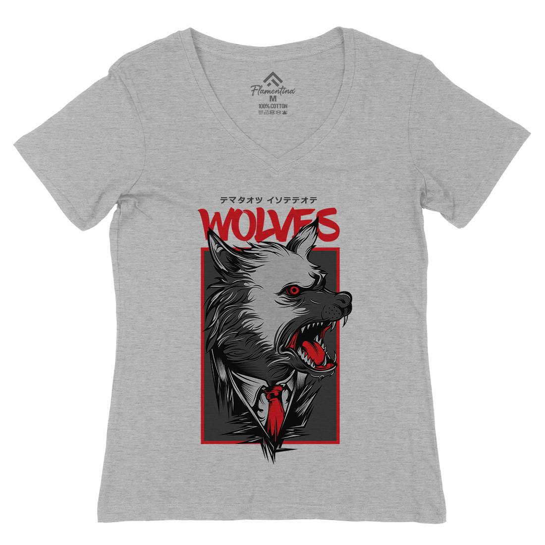 Mafia Wolves Womens Organic V-Neck T-Shirt Animals D643