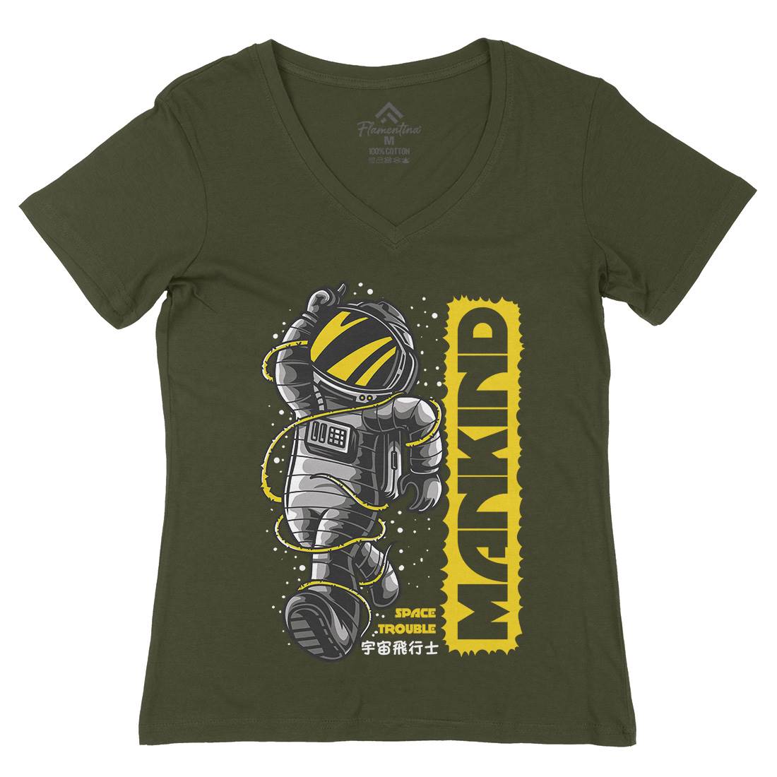 Mankind Womens Organic V-Neck T-Shirt Space D644