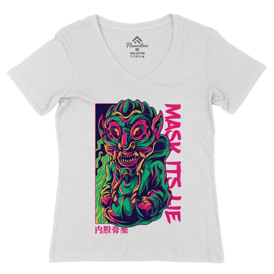 Mask Its Lie Womens Organic V-Neck T-Shirt Horror D645
