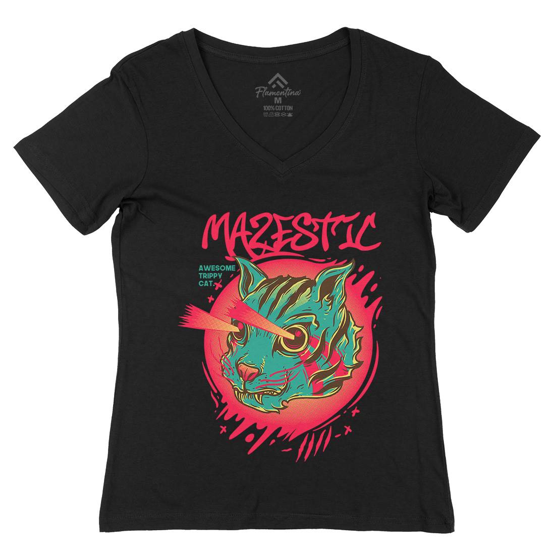 Majestic Cat Womens Organic V-Neck T-Shirt Animals D649