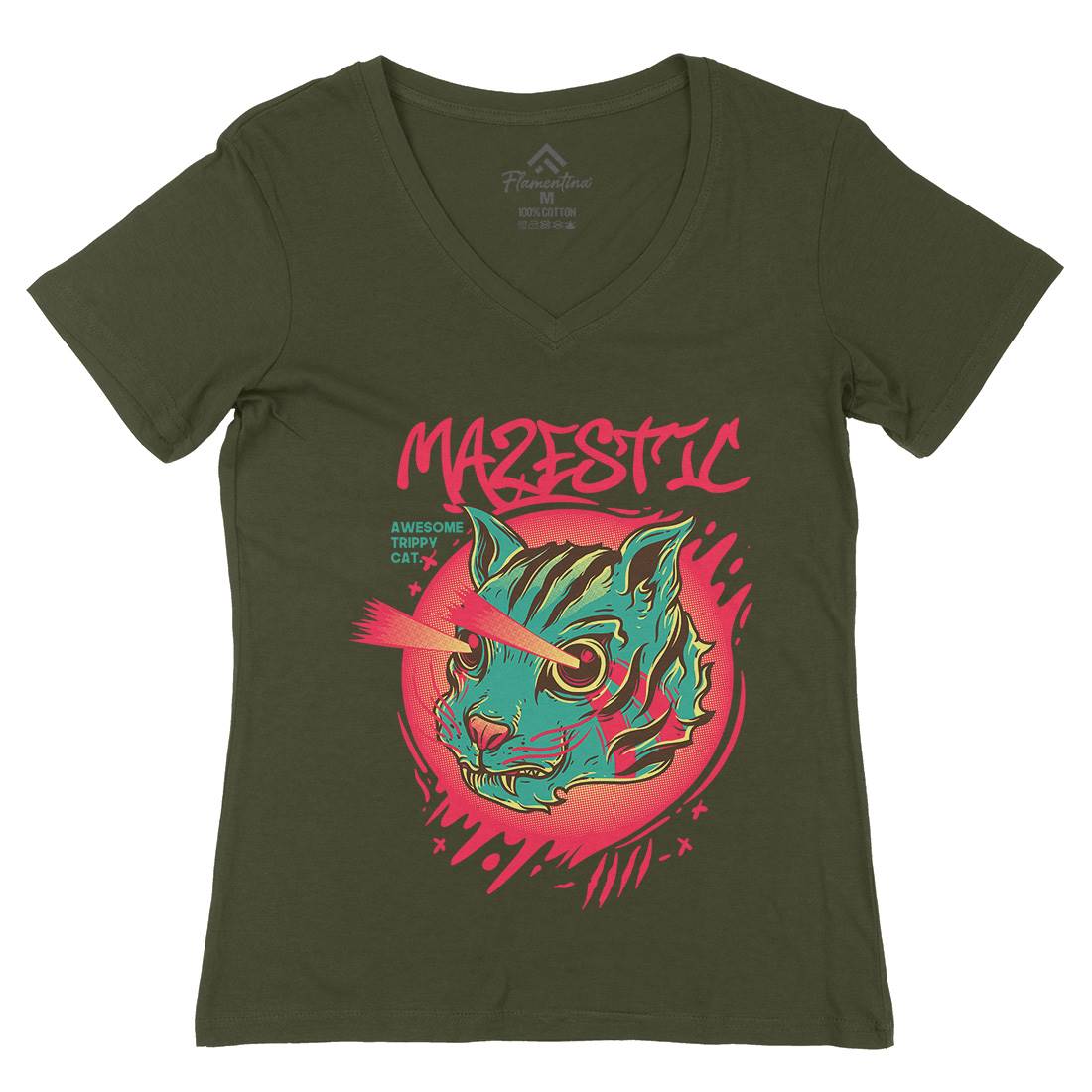 Majestic Cat Womens Organic V-Neck T-Shirt Animals D649