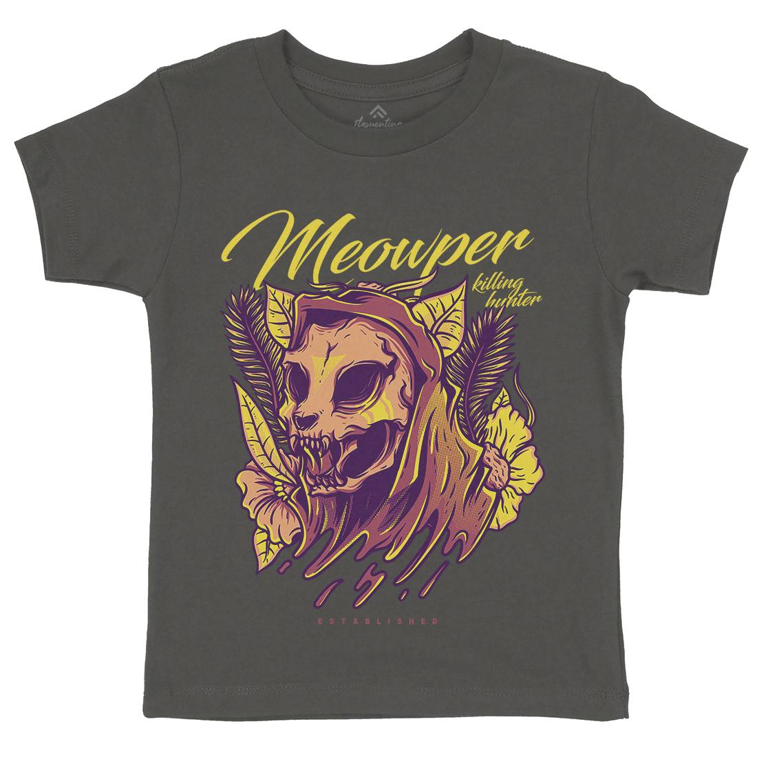 Meow Purr Kids Organic Crew Neck T-Shirt Horror D651