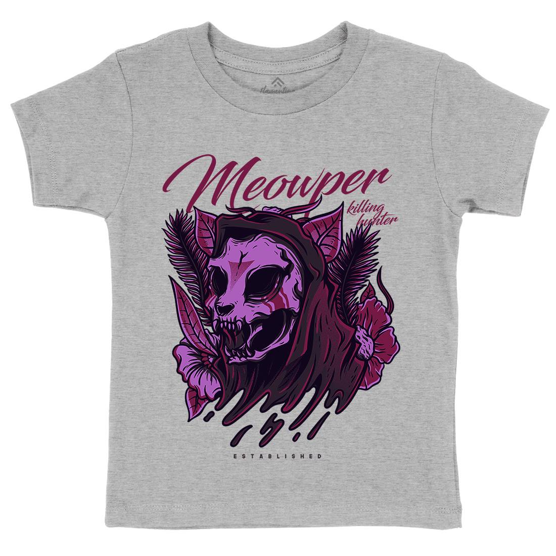 Meow Purr Kids Organic Crew Neck T-Shirt Horror D651