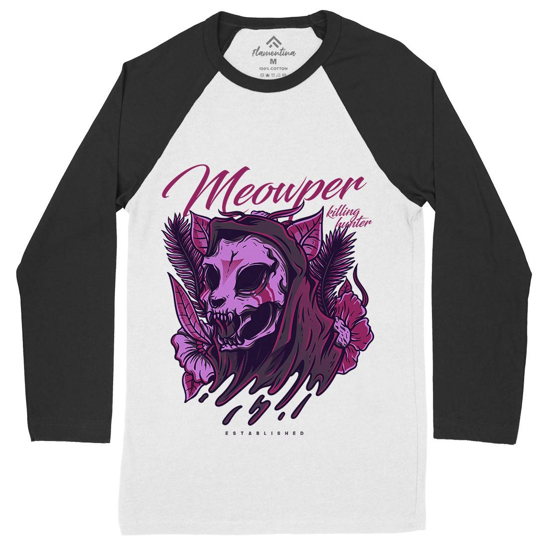 Meow Purr Mens Long Sleeve Baseball T-Shirt Horror D651