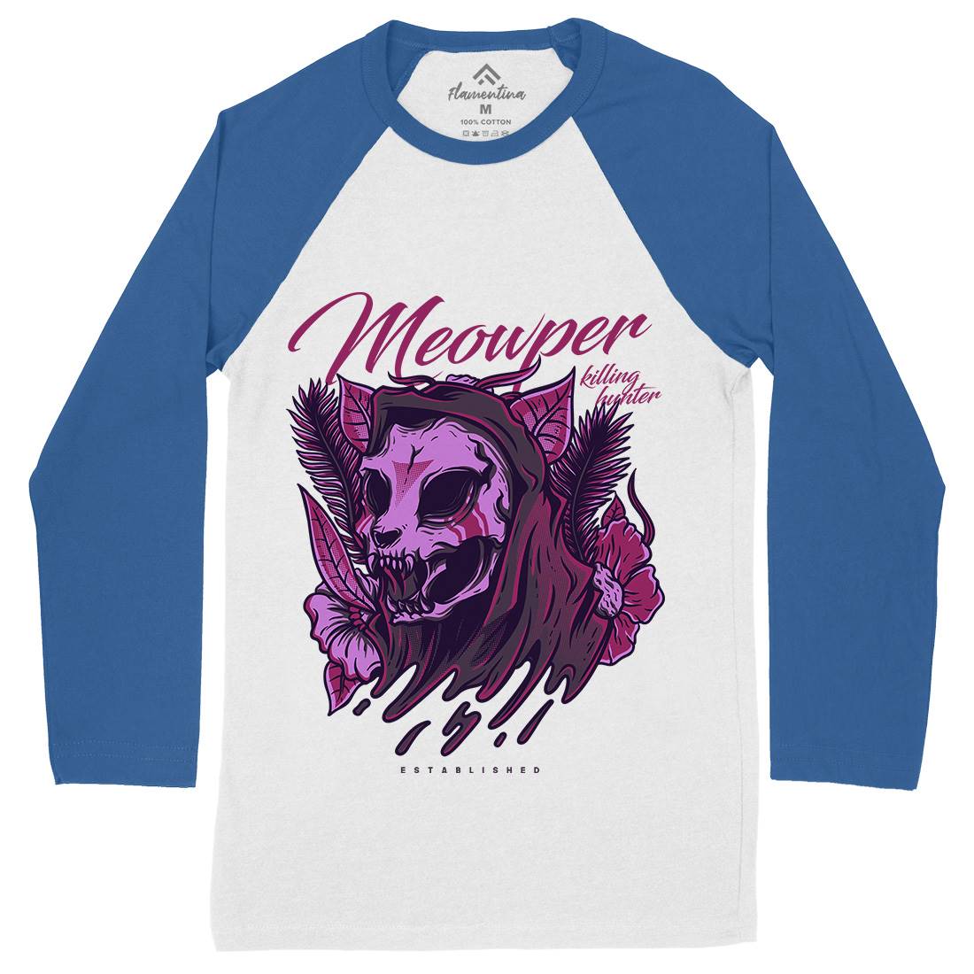 Meow Purr Mens Long Sleeve Baseball T-Shirt Horror D651