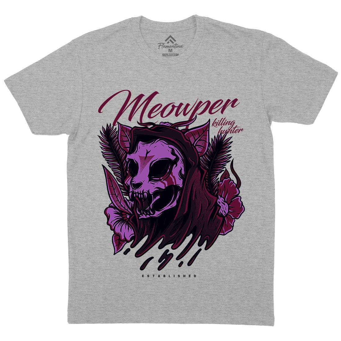 Meow Purr Mens Organic Crew Neck T-Shirt Horror D651