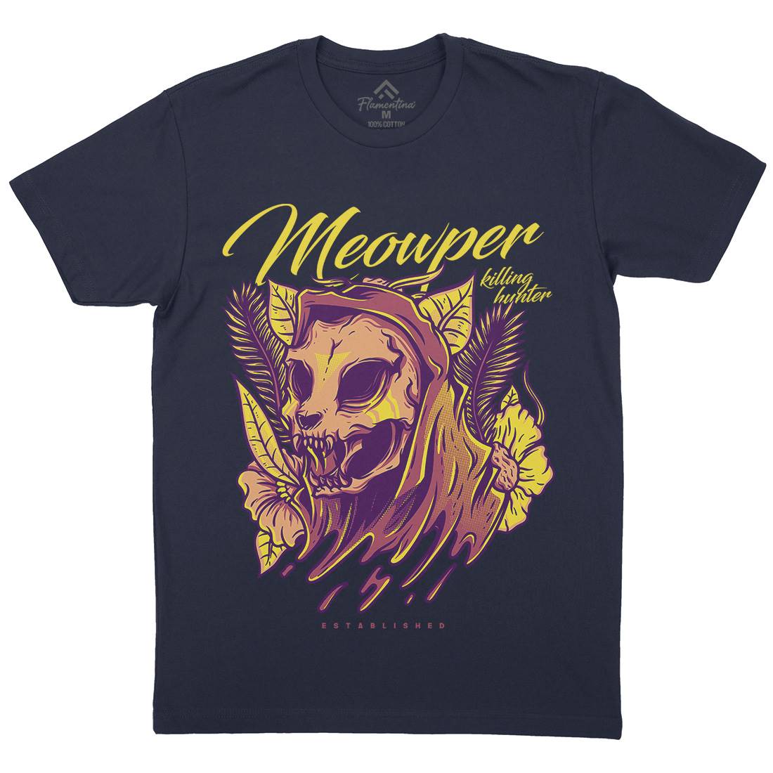 Meow Purr Mens Organic Crew Neck T-Shirt Horror D651