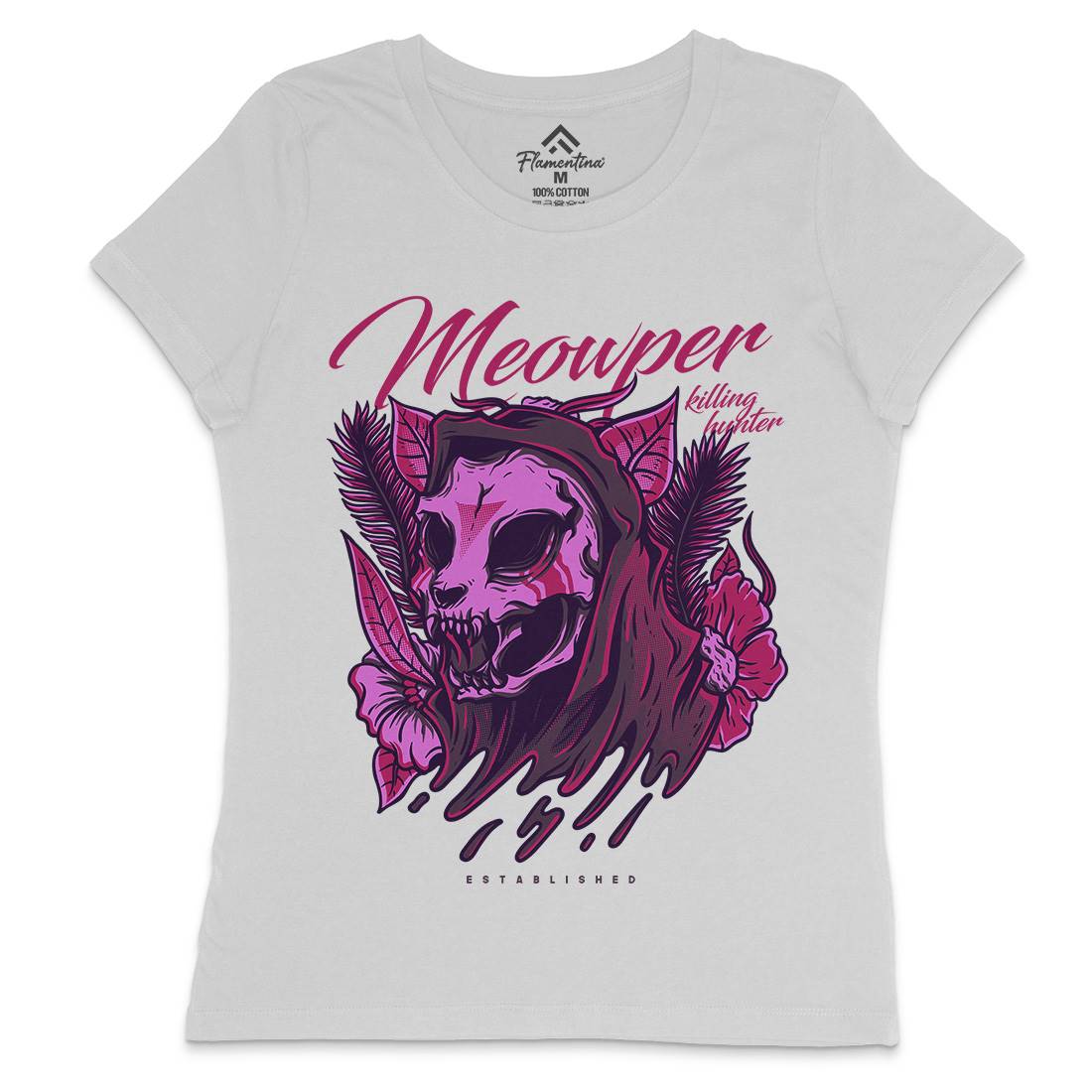 Meow Purr Womens Crew Neck T-Shirt Horror D651