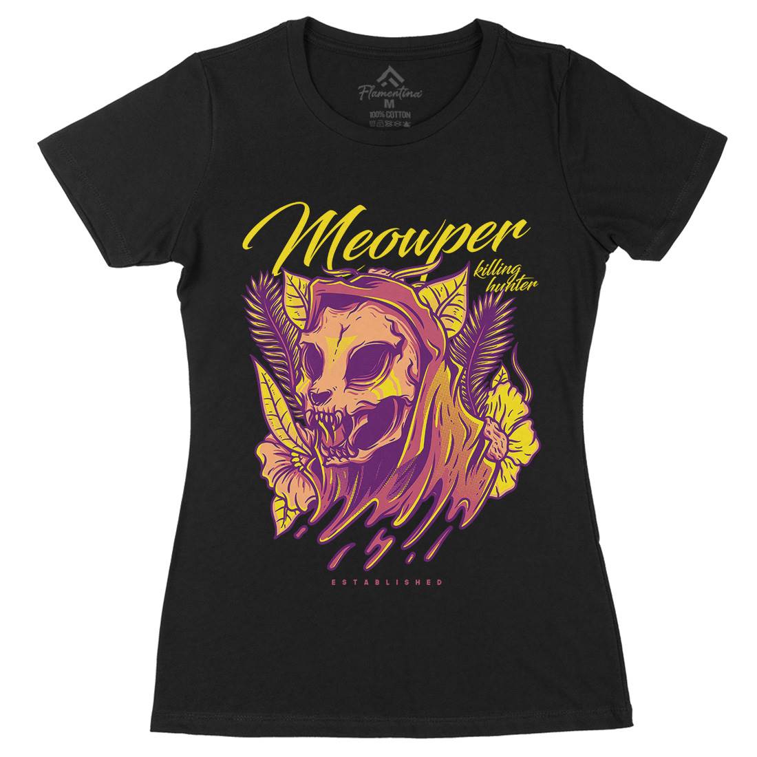 Meow Purr Womens Organic Crew Neck T-Shirt Horror D651
