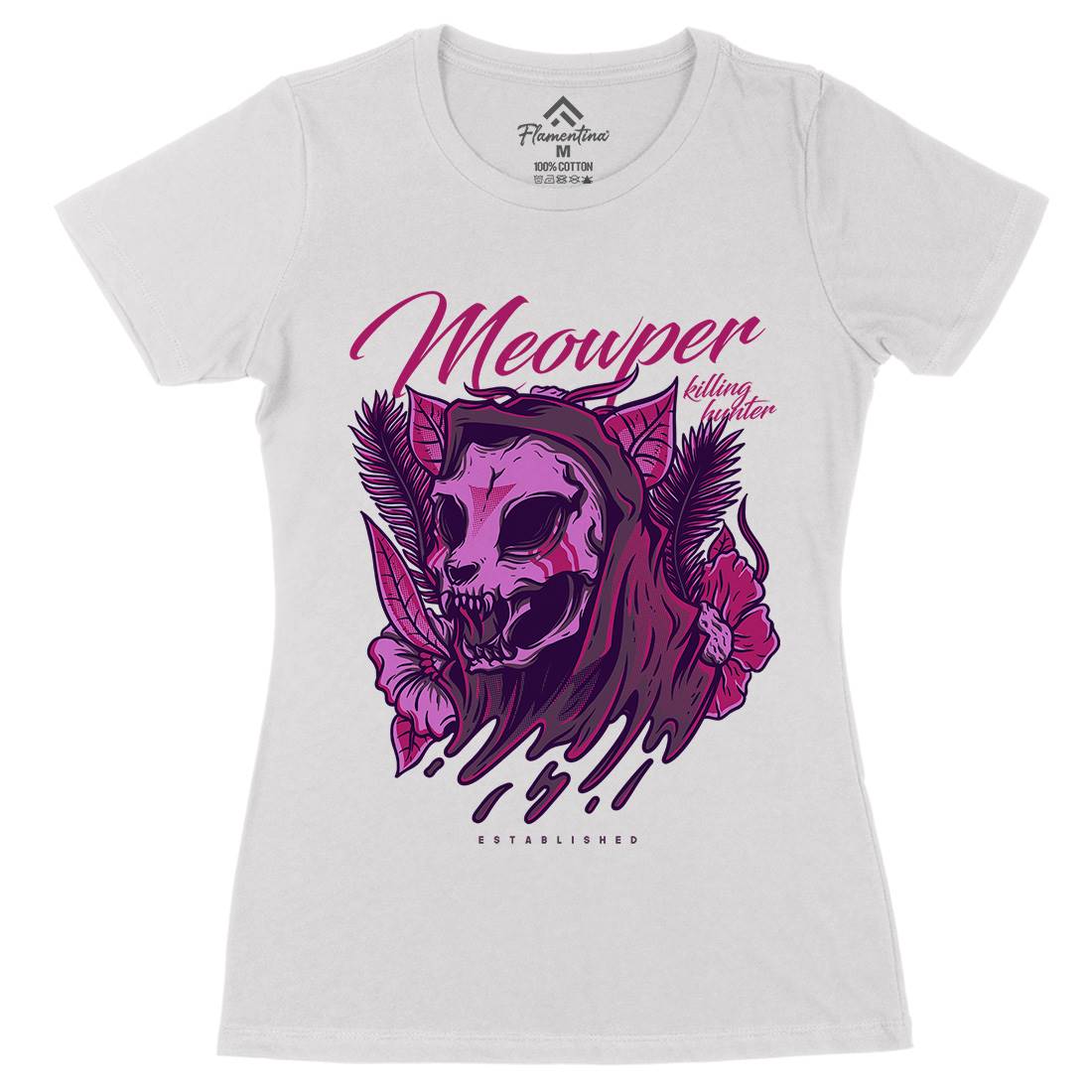 Meow Purr Womens Organic Crew Neck T-Shirt Horror D651