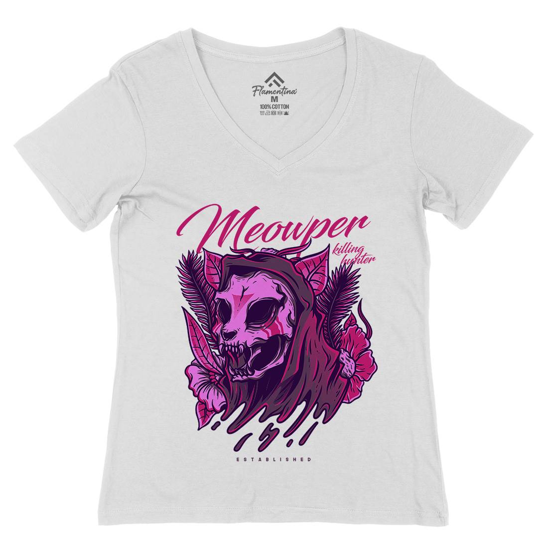 Meow Purr Womens Organic V-Neck T-Shirt Horror D651