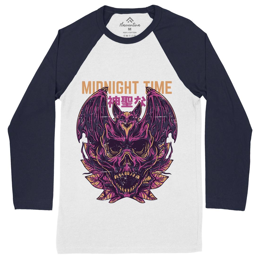 Midnight Time Mens Long Sleeve Baseball T-Shirt Horror D652