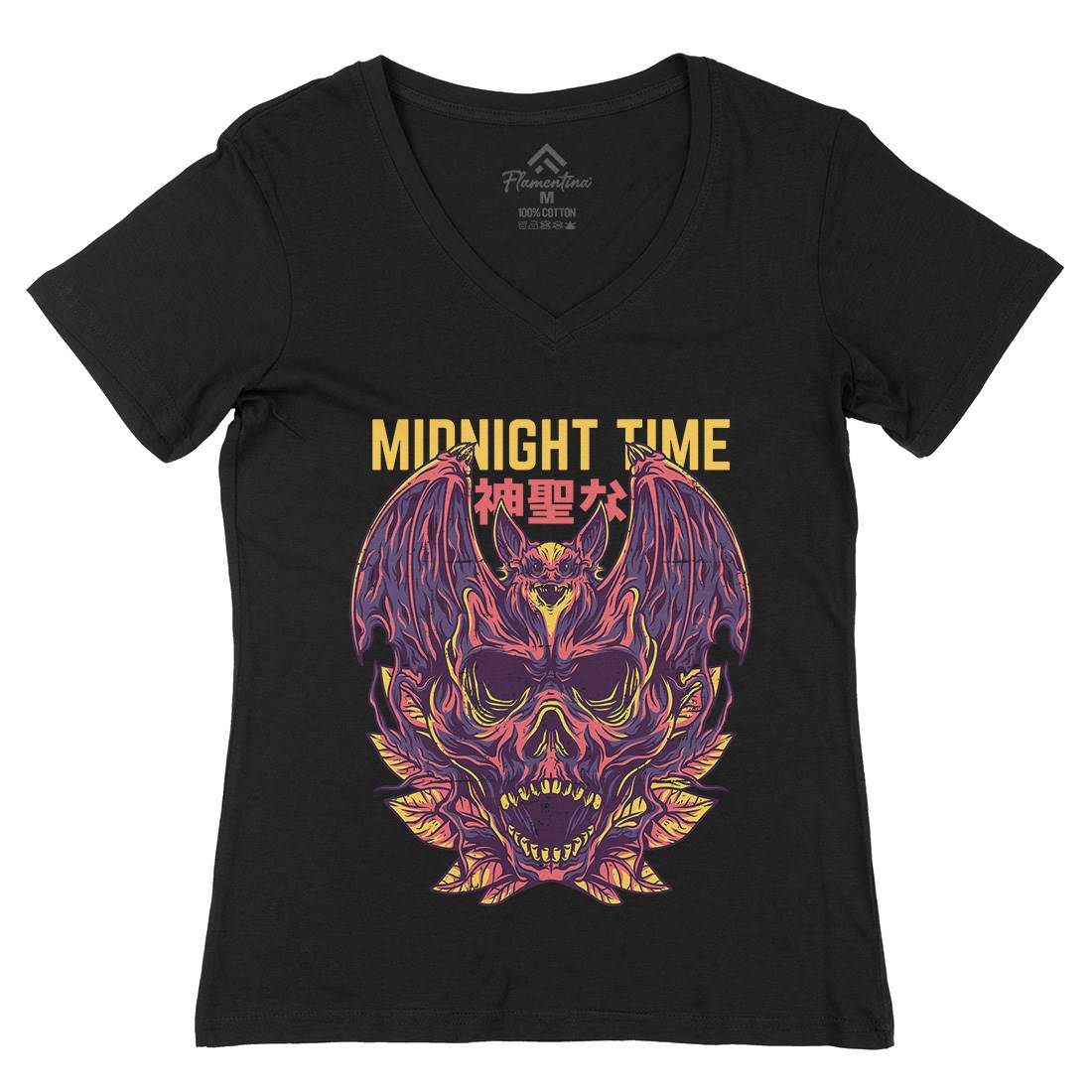 Midnight Time Womens Organic V-Neck T-Shirt Horror D652