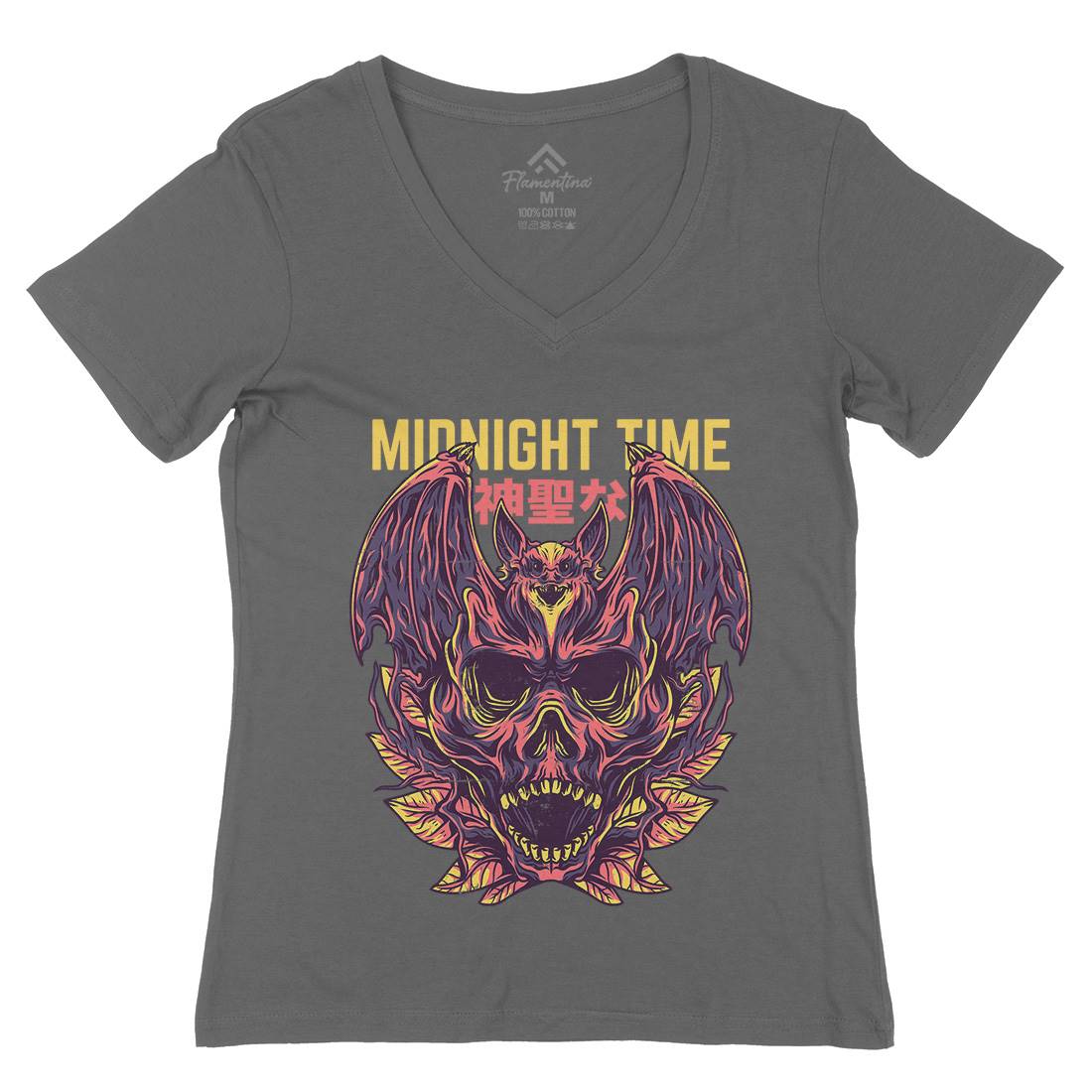 Midnight Time Womens Organic V-Neck T-Shirt Horror D652