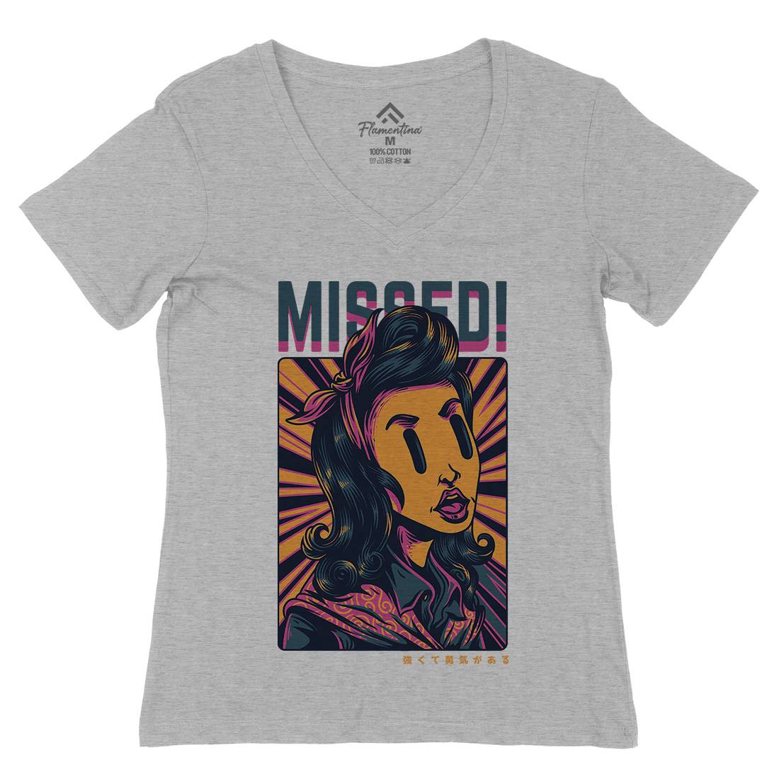 Missed Girl Womens Organic V-Neck T-Shirt Retro D654
