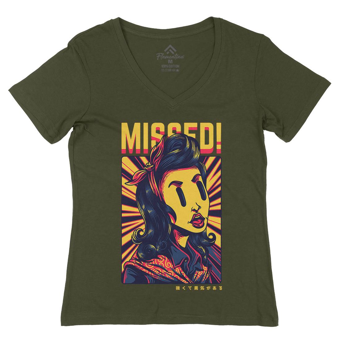 Missed Girl Womens Organic V-Neck T-Shirt Retro D654