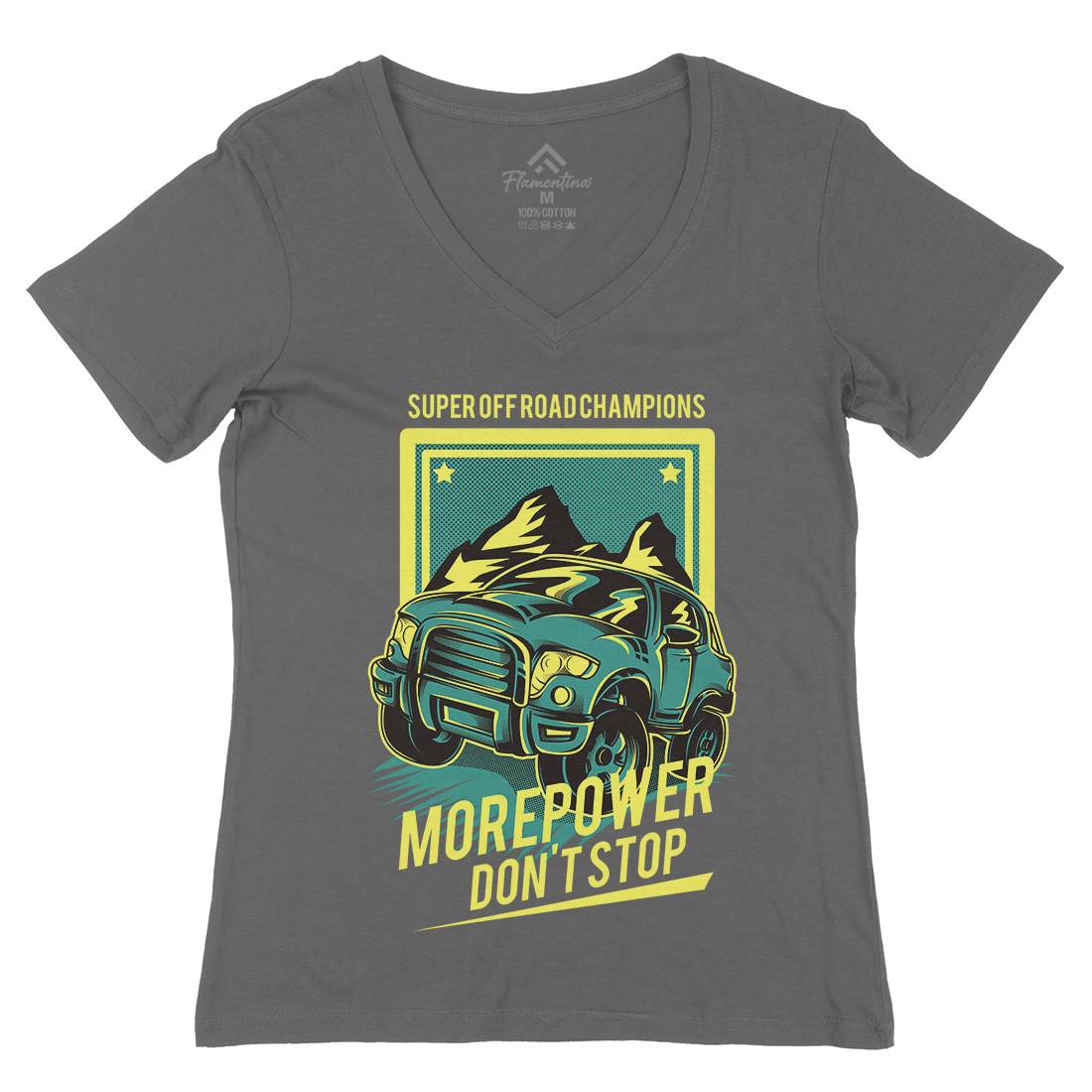 More Power Womens Organic V-Neck T-Shirt Cars D657