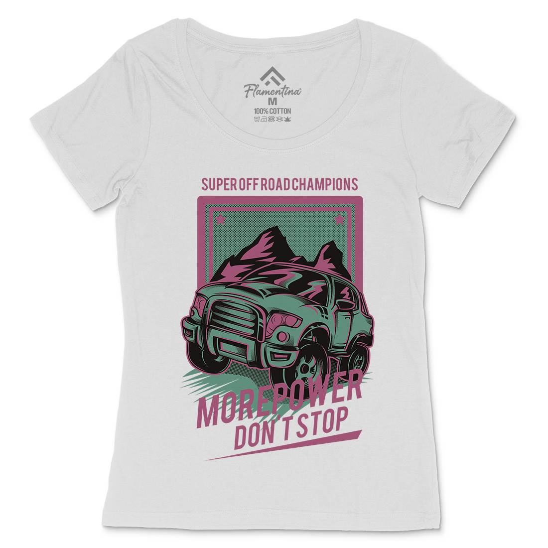 More Power Womens Scoop Neck T-Shirt Cars D657