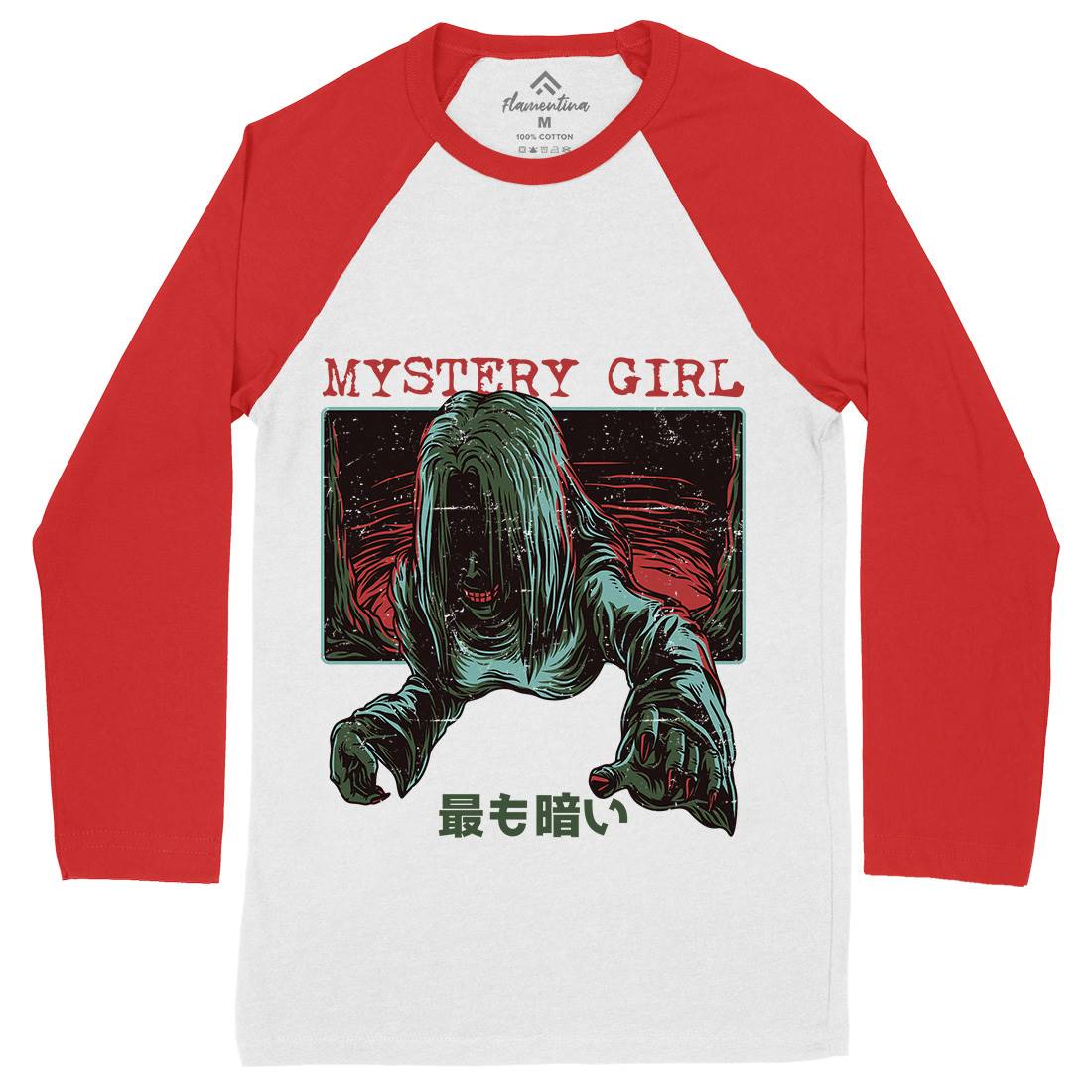 Mystery Girl Mens Long Sleeve Baseball T-Shirt Horror D662