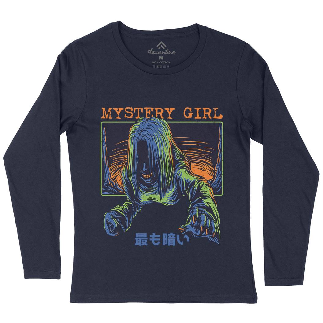 Mystery Girl Womens Long Sleeve T-Shirt Horror D662