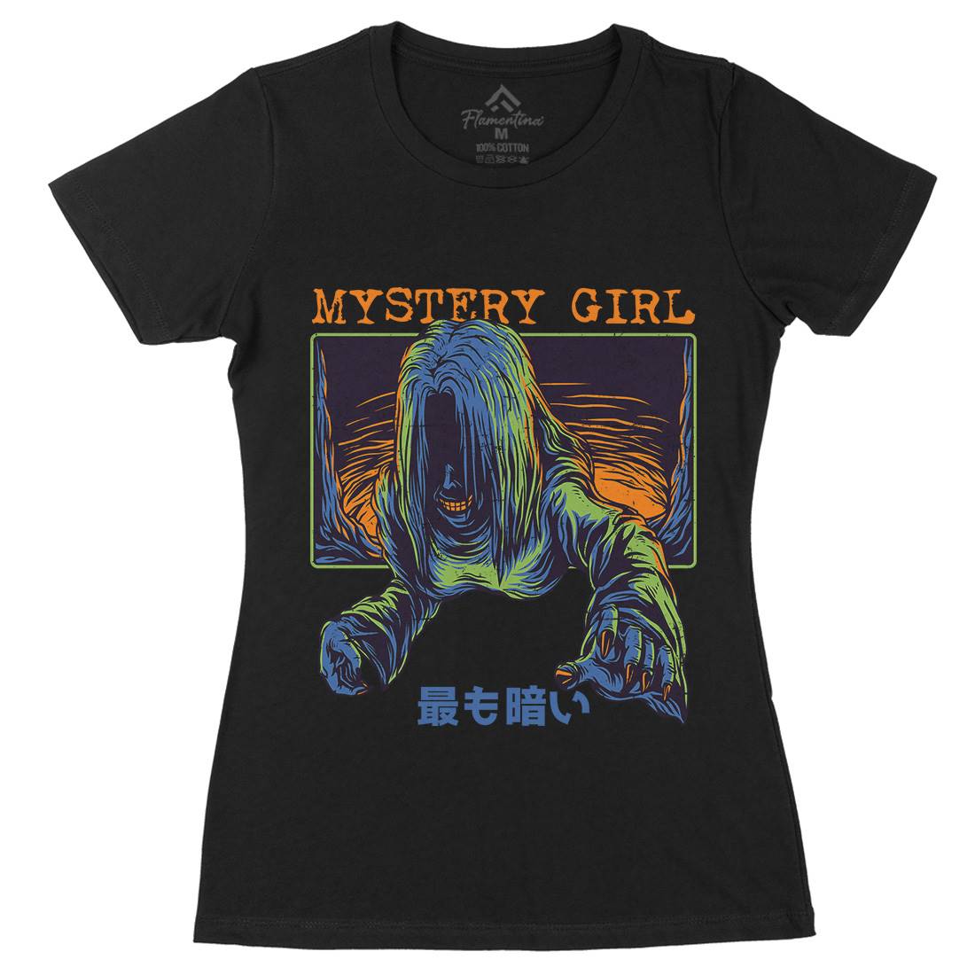 Mystery Girl Womens Organic Crew Neck T-Shirt Horror D662