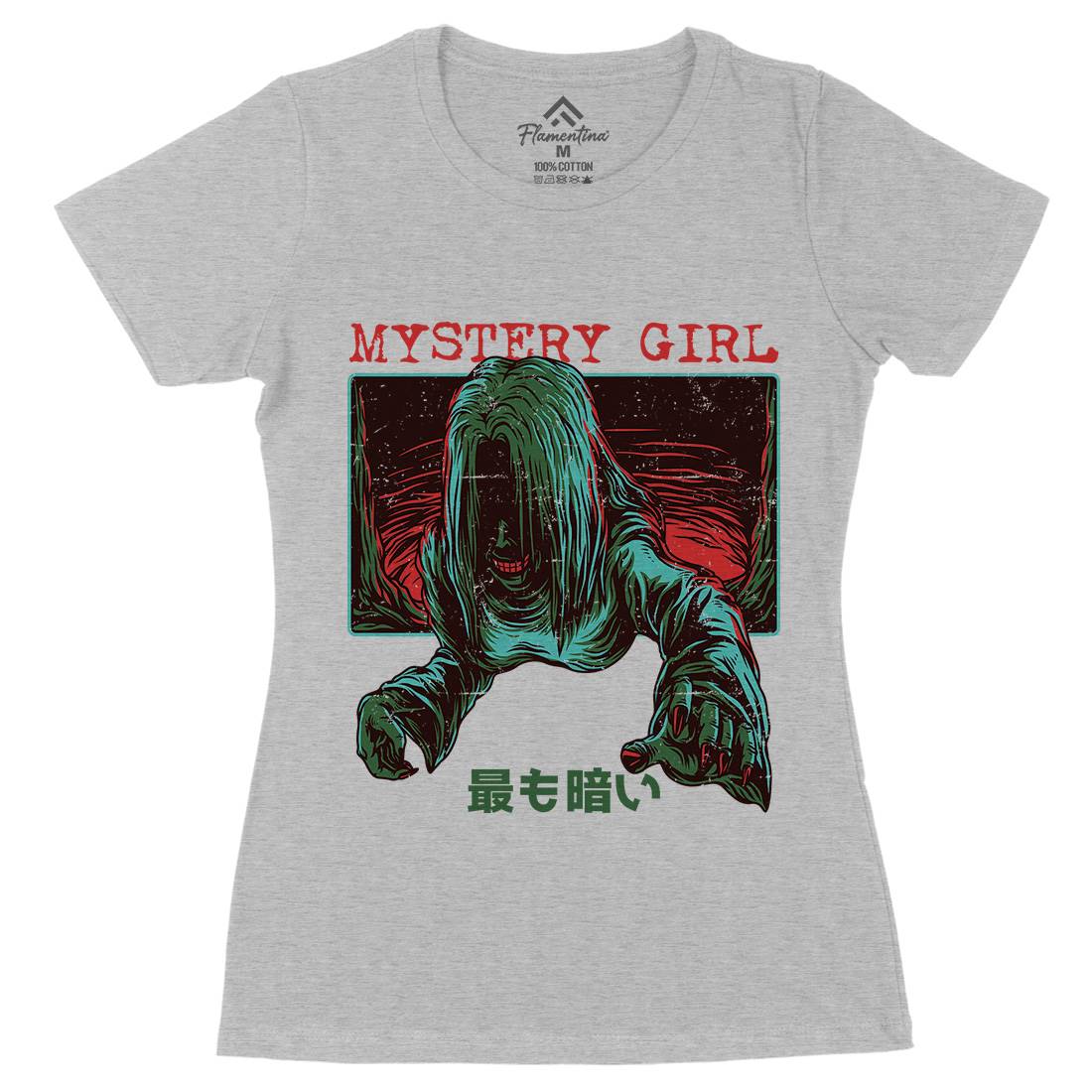 Mystery Girl Womens Organic Crew Neck T-Shirt Horror D662