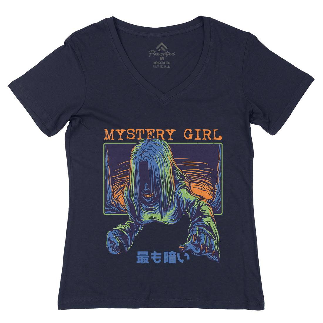 Mystery Girl Womens Organic V-Neck T-Shirt Horror D662