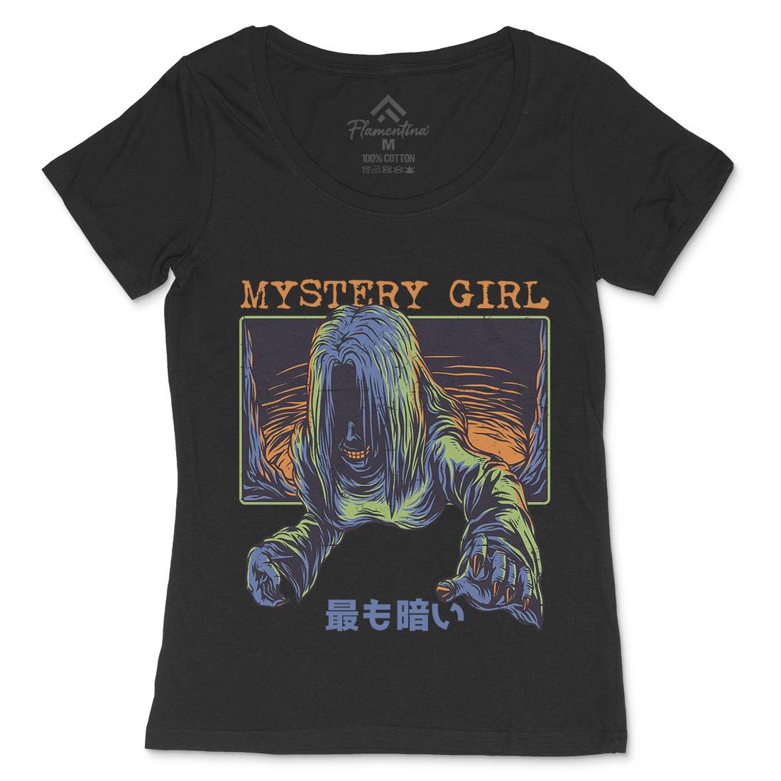 Mystery Girl Womens Scoop Neck T-Shirt Horror D662