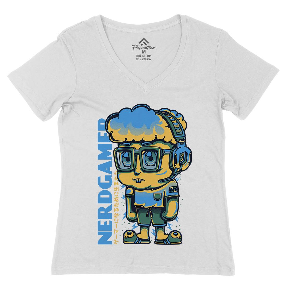 Nerd Gamer Womens Organic V-Neck T-Shirt Geek D663